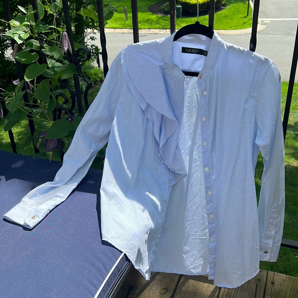 LAUREN Ralph Lauren One Sided Ruffle Button Down